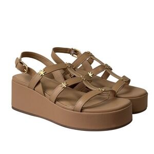 Michael by Michael Shannon Serafina 9.5 Tan Platform Wedge Floral Stud Sandals